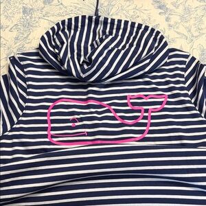 Vineyard Vines Navy and White Striped Shirt with Pink Logo